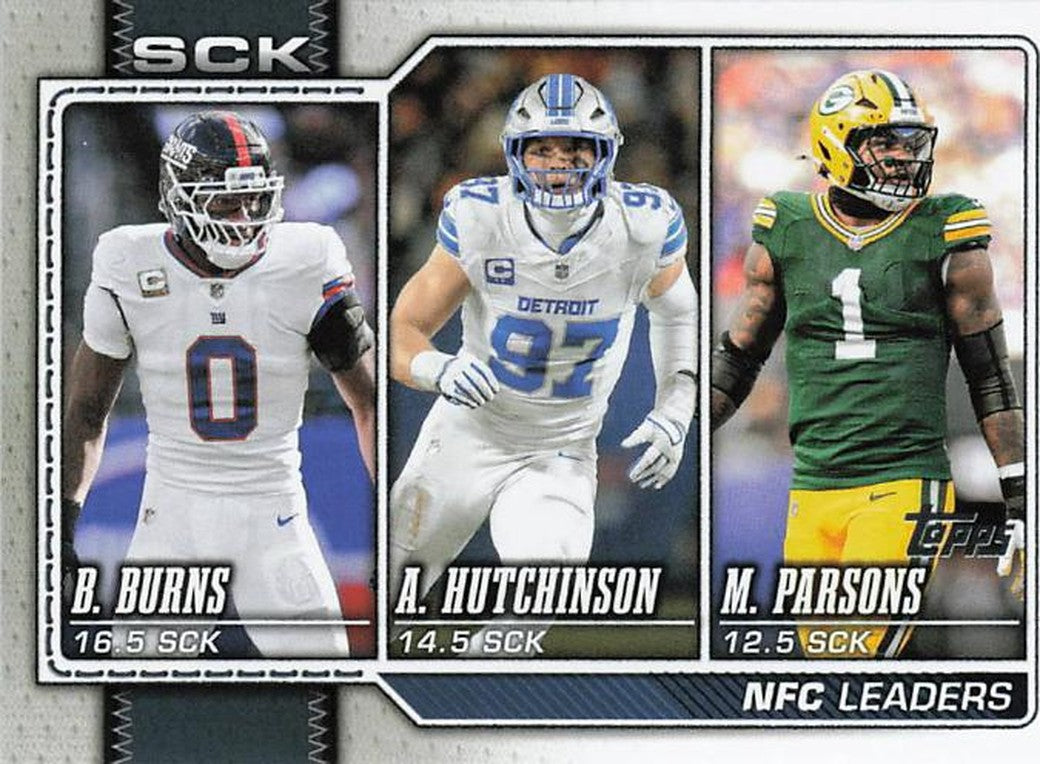 2025 NFC Sacks Leaders (Aidan Hutchinson, Brian Burns, Micah Parsons) - 2026 Topps Football #287