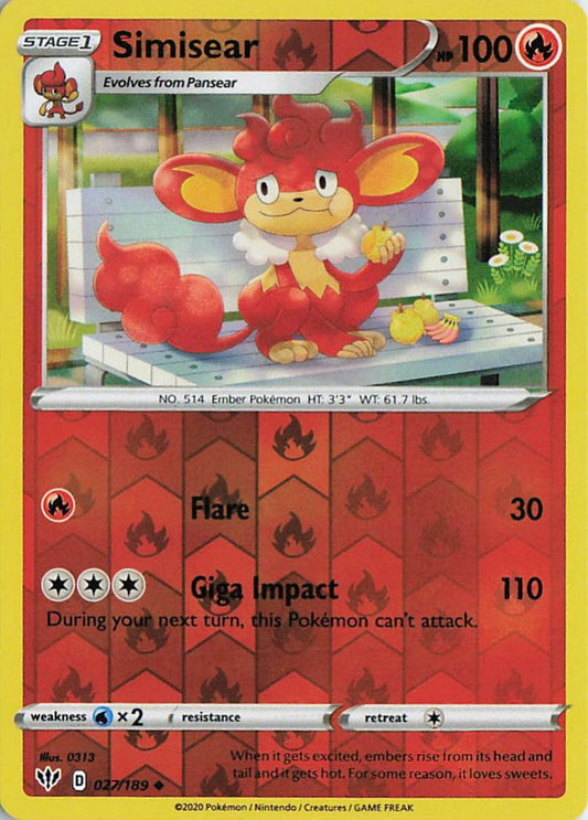 Simisear - Darkness Ablaze 027/189 (Reverse Holo)